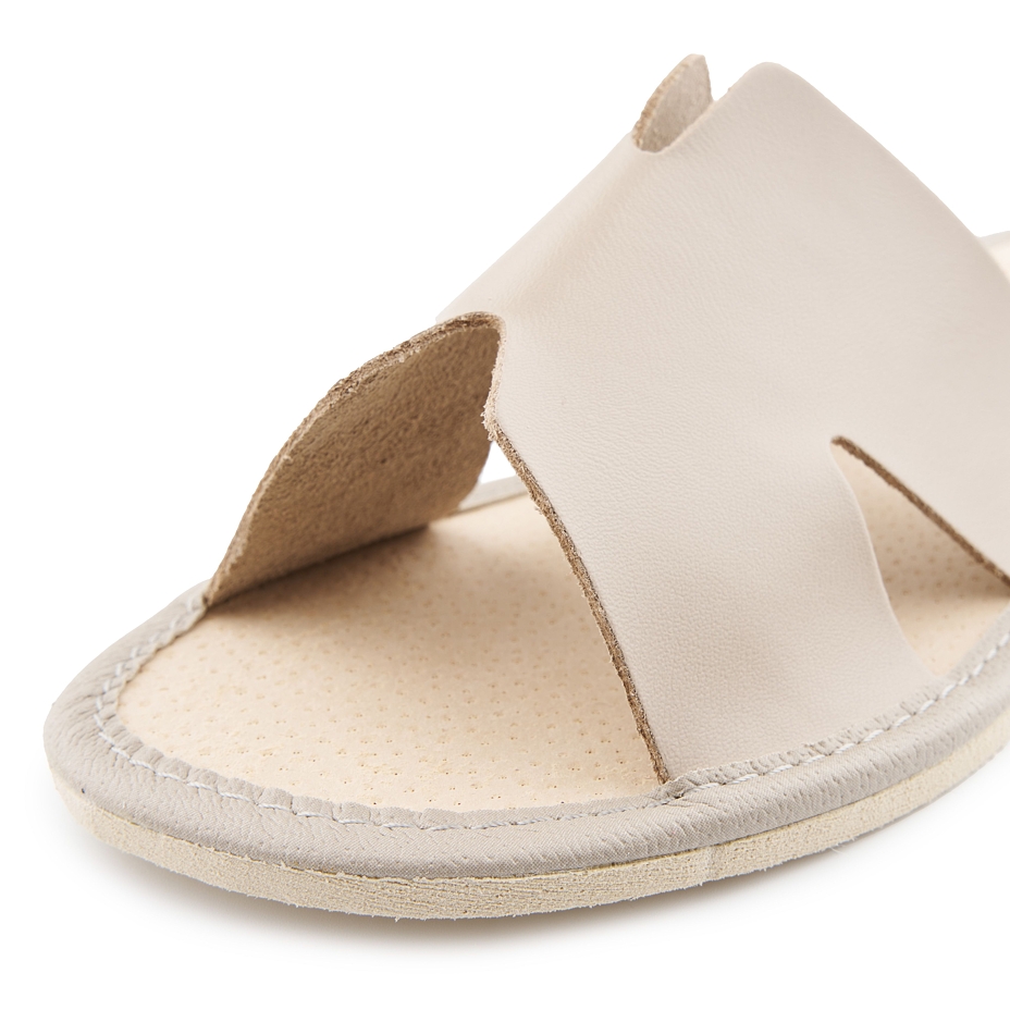 Women’s Summer Leather Open-Toe Slippers Beige