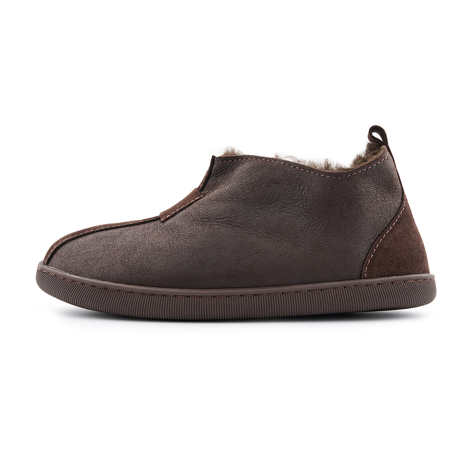 Women’s Petra Leather Slippers with Wool Lining Dark Brown
