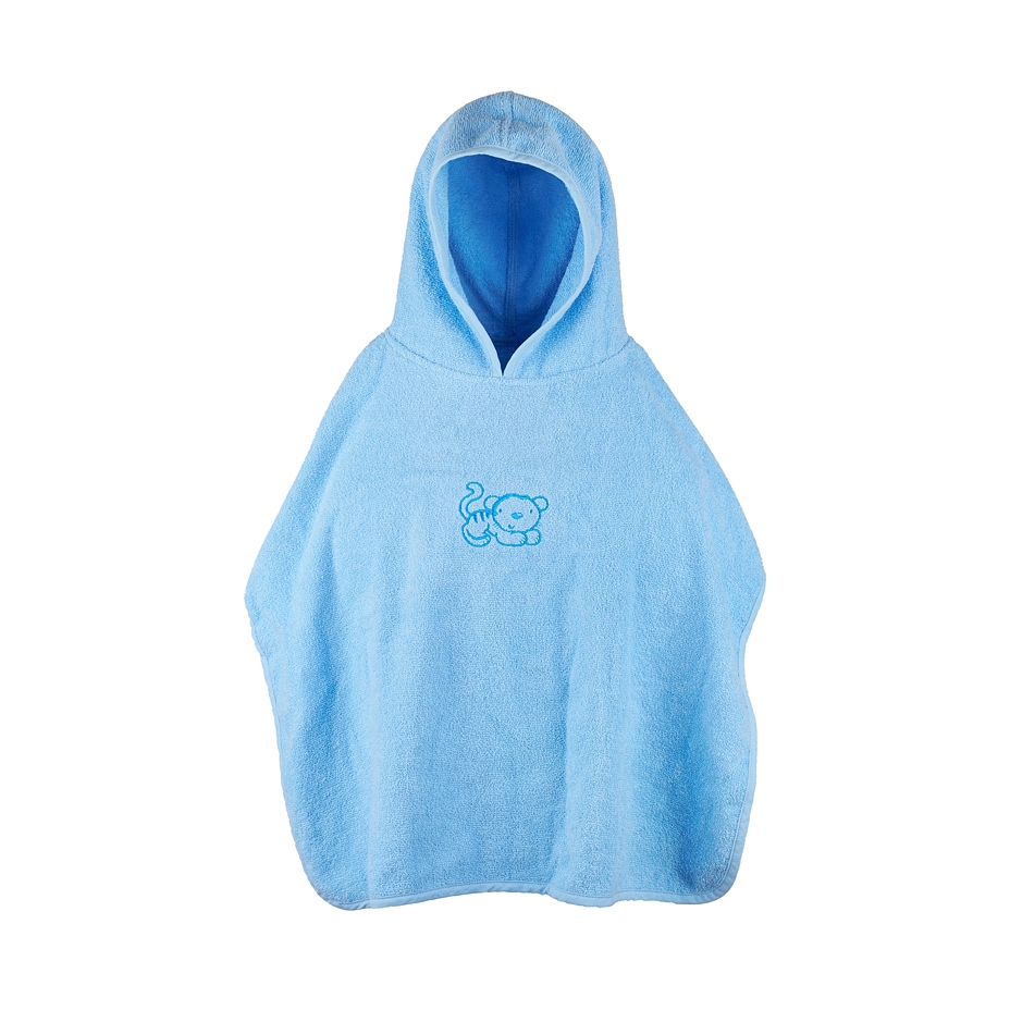 Children's Cotton Poncho with Hood Tiger Blue