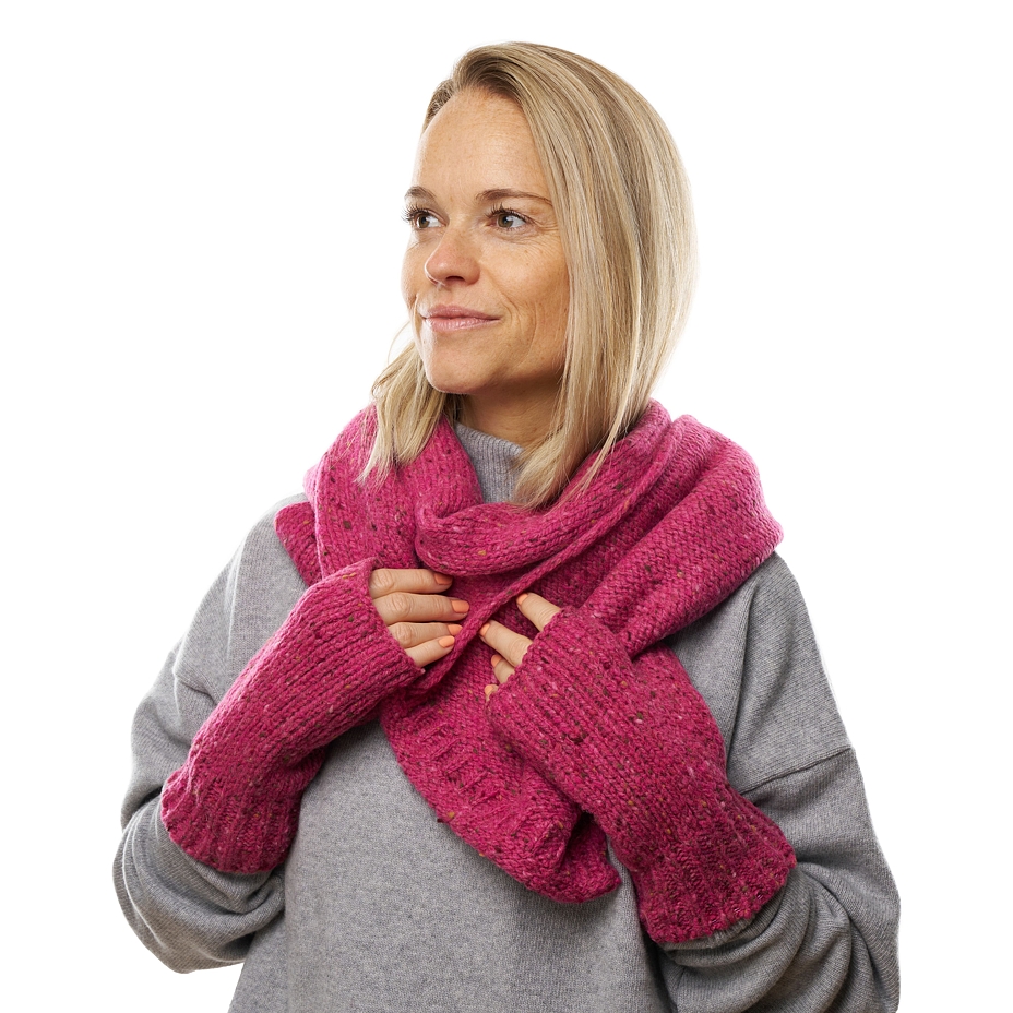 Wool Knitted Fingerless Gloves Striped Pink