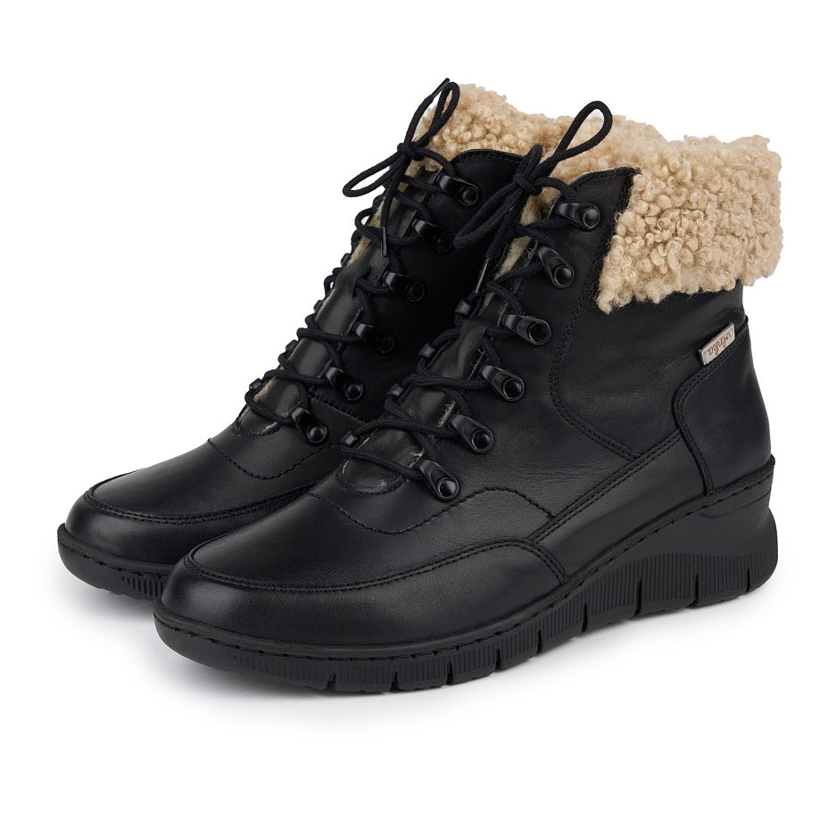 Women's Leather Shoes with Sheep Wool Eliska Black