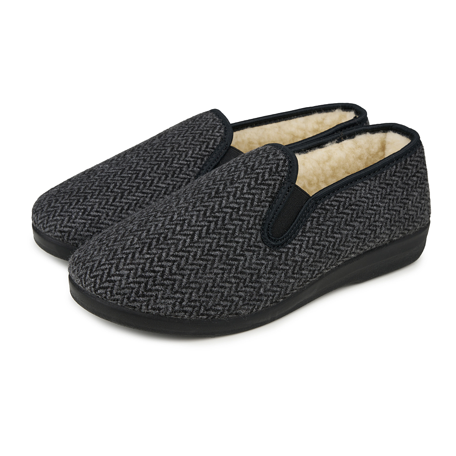 Men's non-slip slippers with Merino sheep wool gray