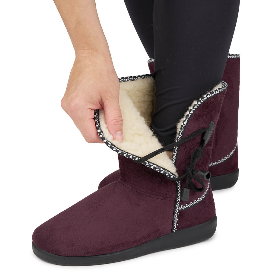 Women's slipper boots with sheep wool burgundy