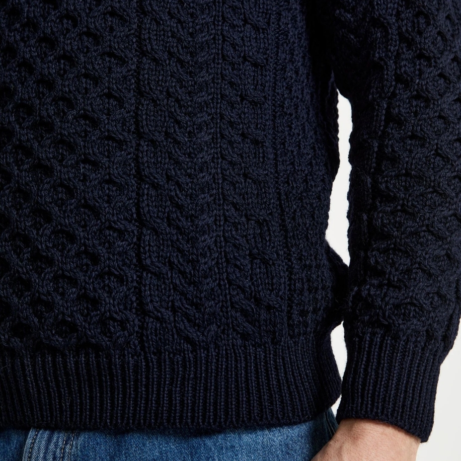 Men's Merino wool sweater with traditional pattern, dark blue
