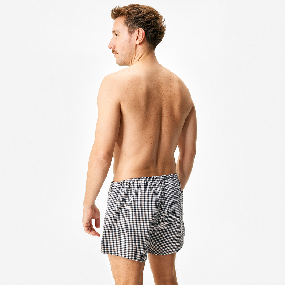 Men's flannel boxers with Merino wool, checkered black and white