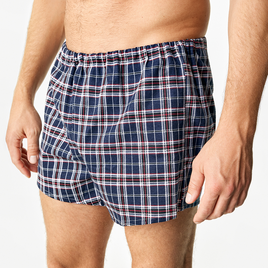 Men's flannel boxers with pattern 3 pairs blue
