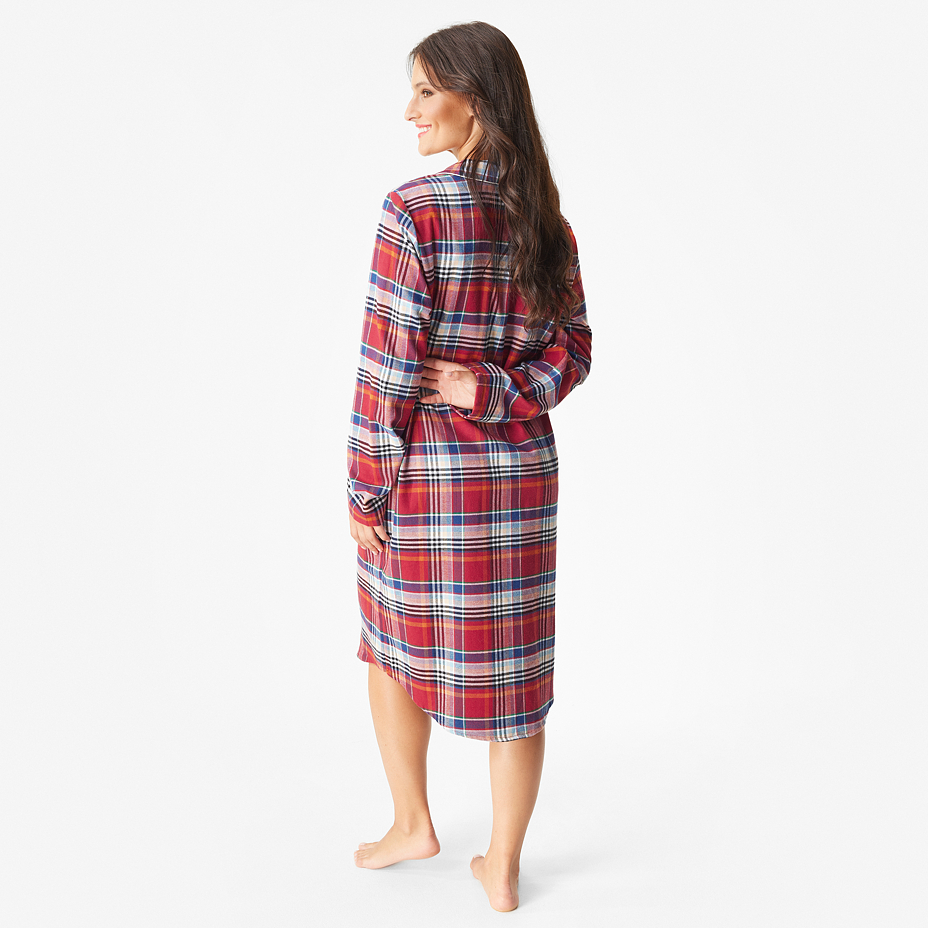 Women's flannel nightgown, checkered, orange-blue