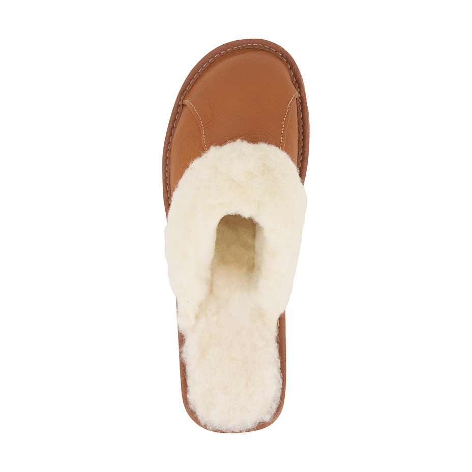 Women's Leather Wedge Heel Slippers with Wool Lining Light Brown