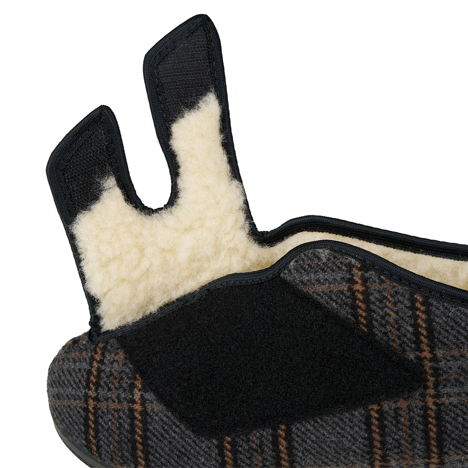 Men's insulated bandage shoes with sheep wool Velcro checkered gray