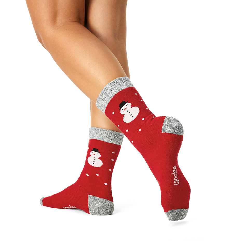 Christmas socks with Merino sheep wool snowman red