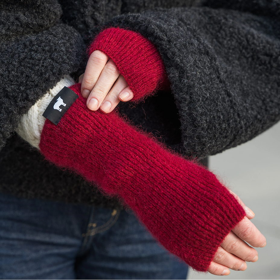 Mohair winter arm warmers Woolee Capsule red