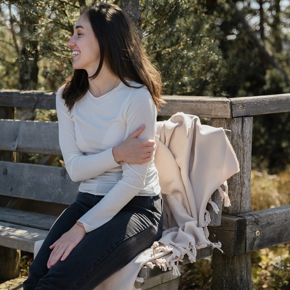 Women's Long Sleeve Modal T-Shirt with Cashmere Beige