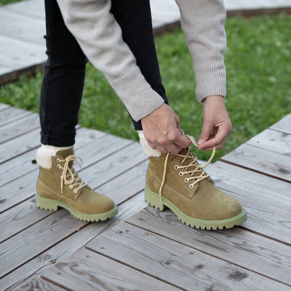 Fluffy farmer's boots Woolee Green