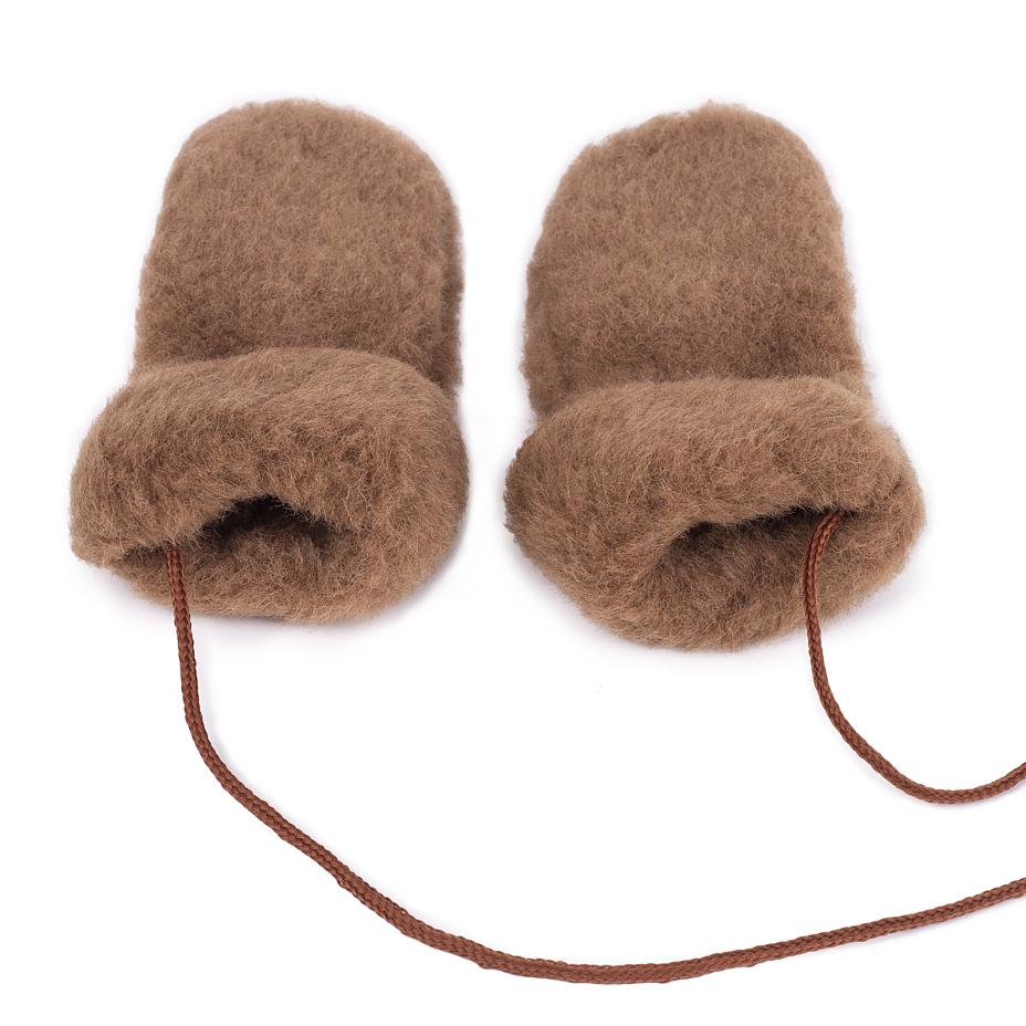 Kids’ Wool Mittens with String Brown