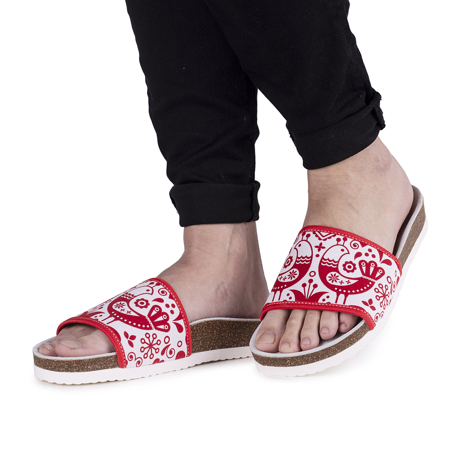 Women's Orthopaedic Cork Sliders Folk Red