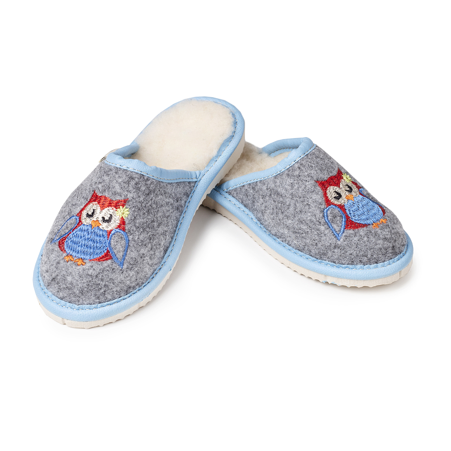 Kids’ Felt Slippers with Wool Lining Owl