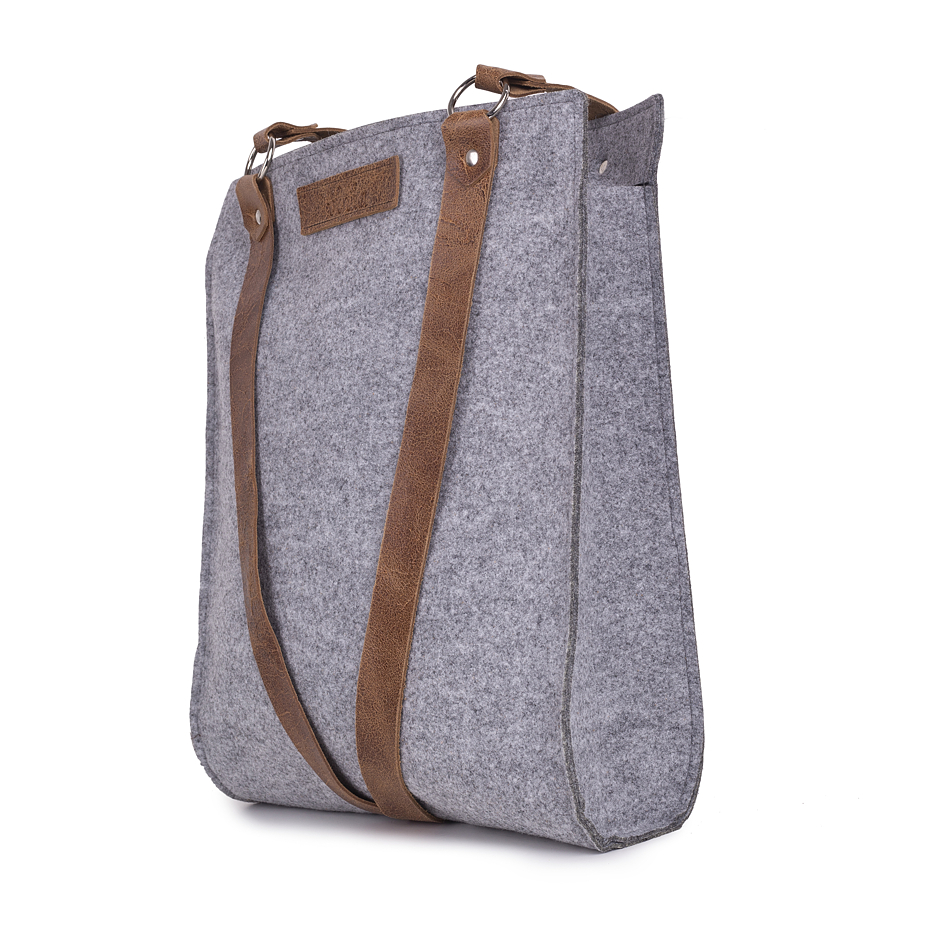 Felt Handbag with Leather Straps Grey