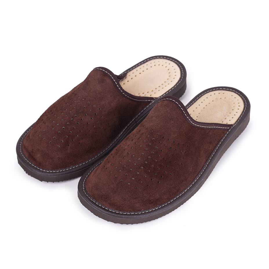 Men's Leather Summer Slippers Dark Brown