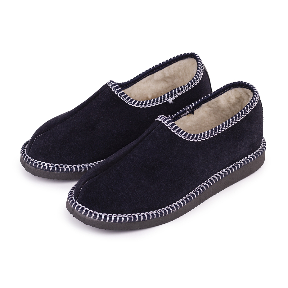 Leather Salašky Slippers with Wool Lining Dark Blue