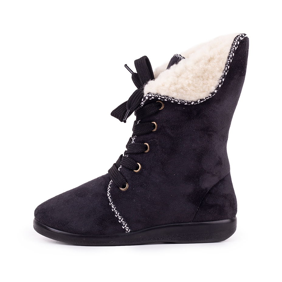 Women's Lace-up Winter Boots with Sheep Wool Black