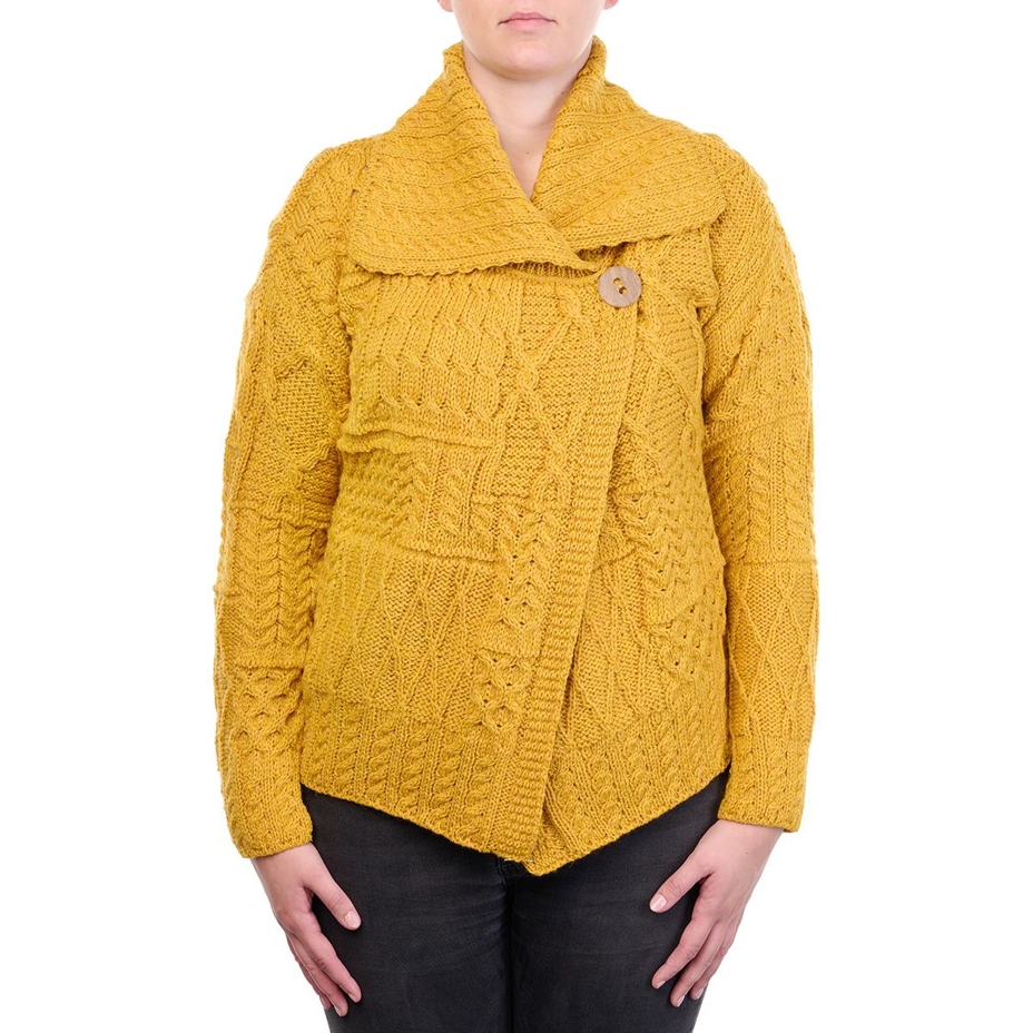 Women's Merino wool sweater with button yellow