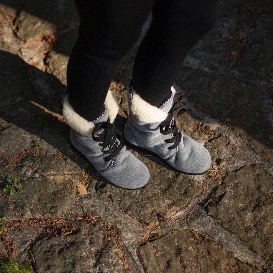 Women's Lace-up Winter Boots with Sheep Wool Grey