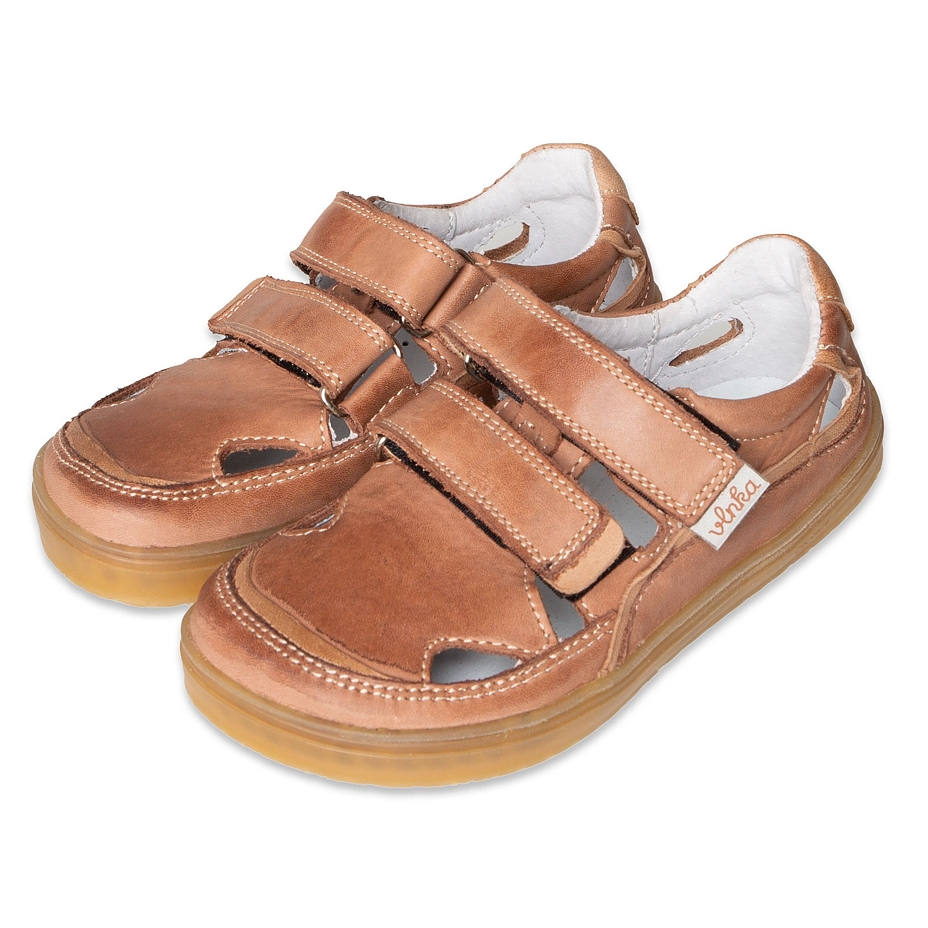 Kids’ Oly Barefoot Leather Trainers with Velcro Brown