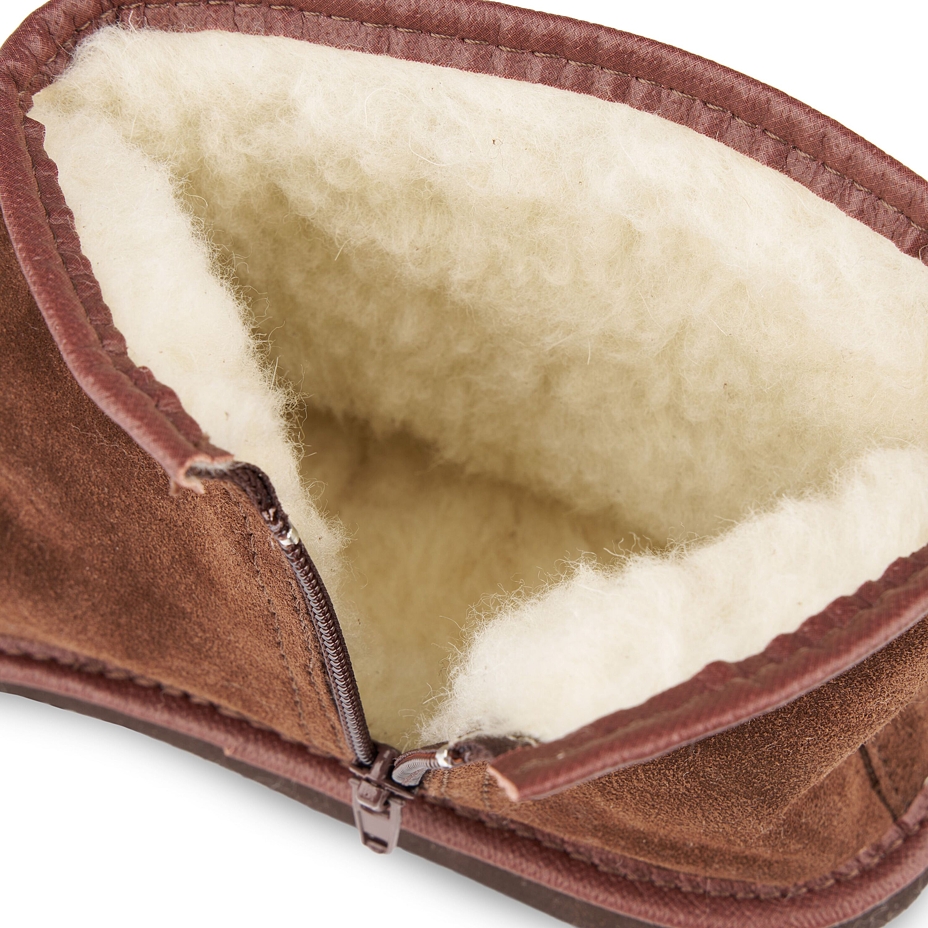 Leather Zip-up Slipper Boots with Wool Lining