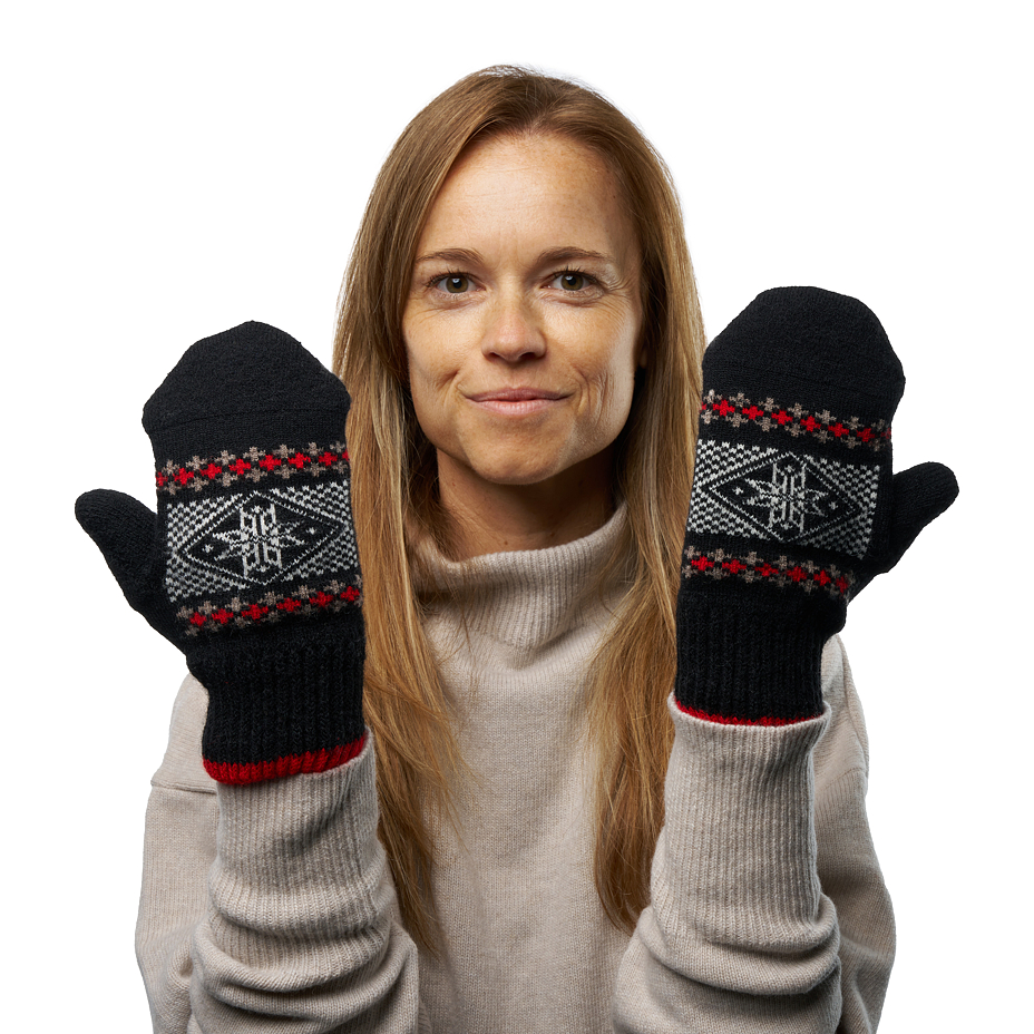 Wool Mittens with Snowflake Black