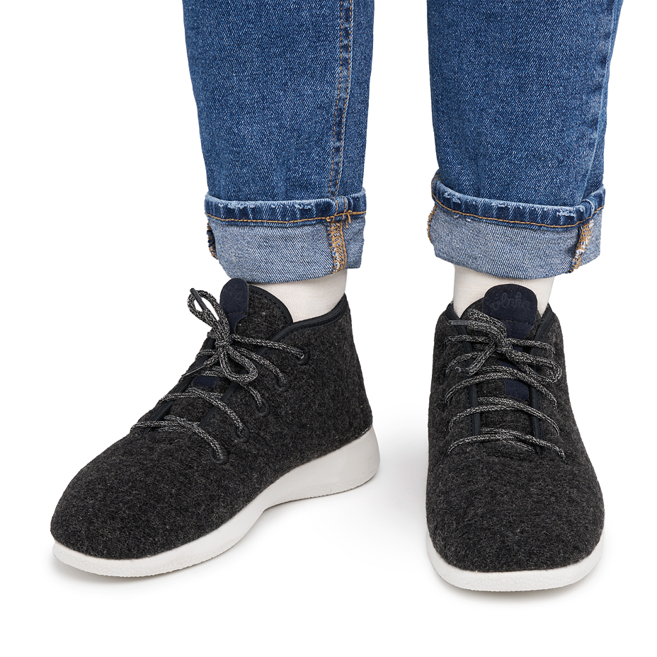 Woolee High-Top Wool Trainers with Lining Dark Grey