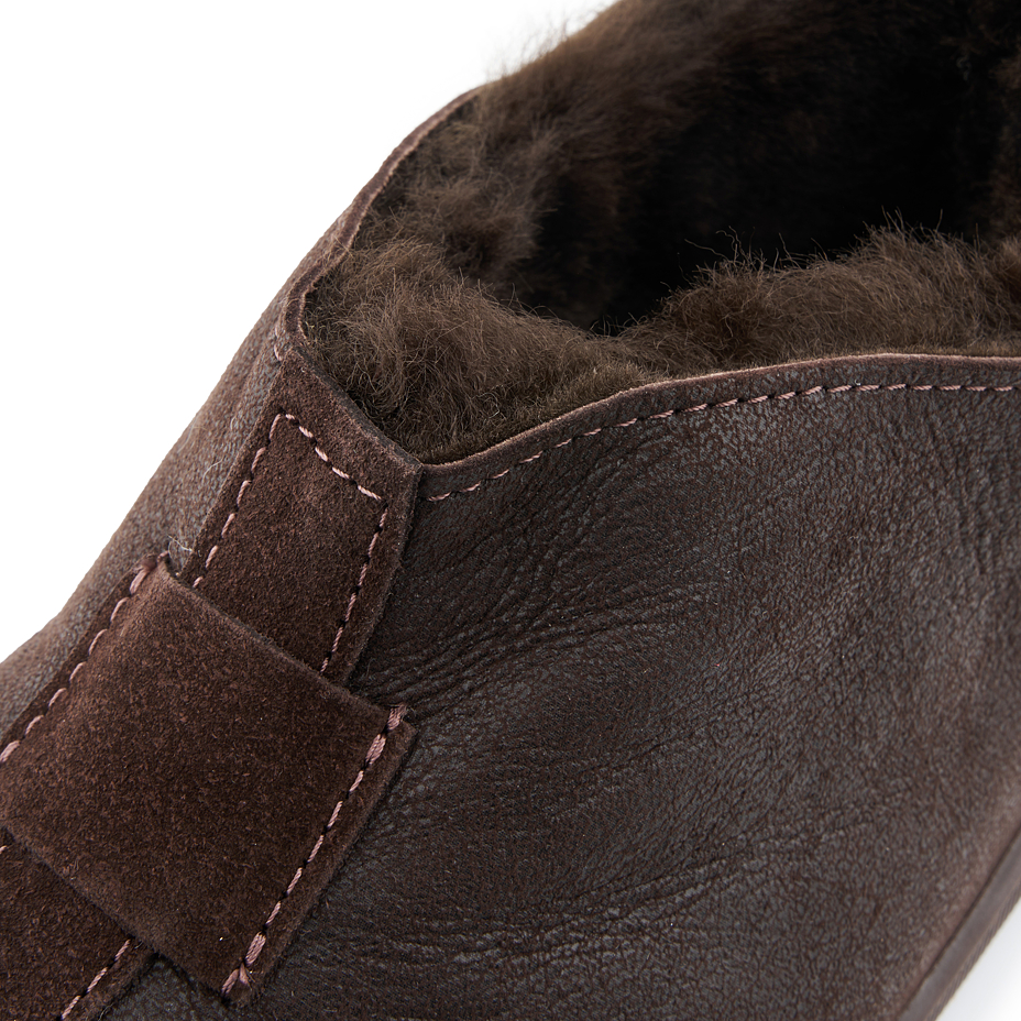 Women’s Petra Leather Slippers with Wool Lining Dark Brown