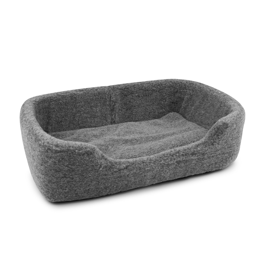Wool pet bed with high edge dark grey