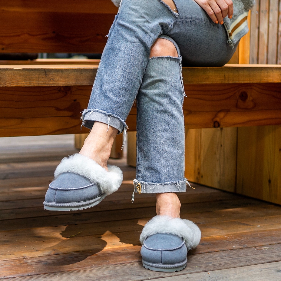 Women's Vanesa Leather Slippers with Wool Lining Blue