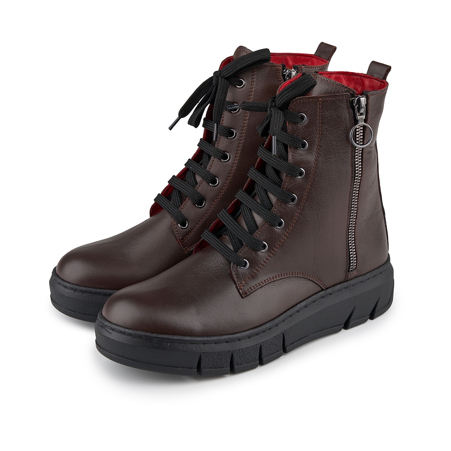 Women's Leather Winter Zip-up Boots Romana Brown