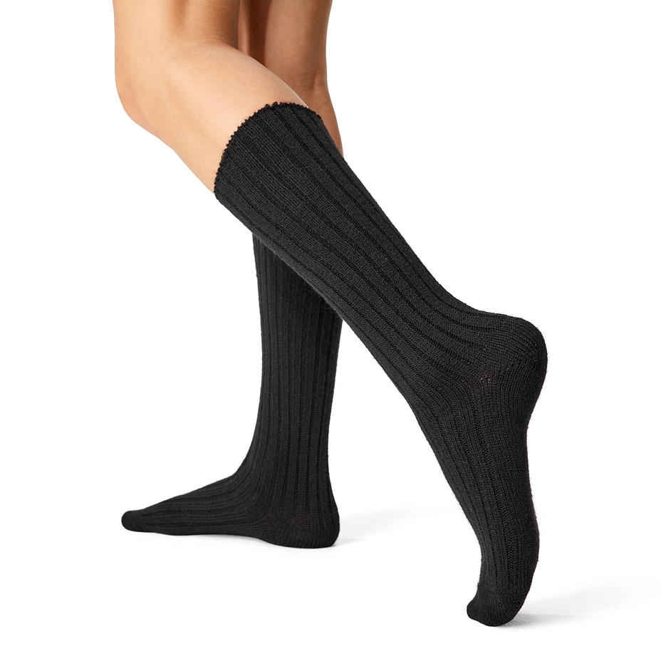 Knee-high Merino Sheep Wool Socks with Orthopedic Hem Black