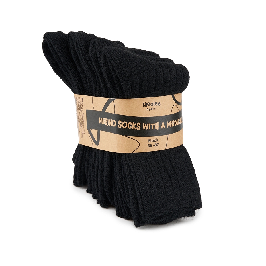 5 pairs of socks Merino sheep wool with orthopedic top black