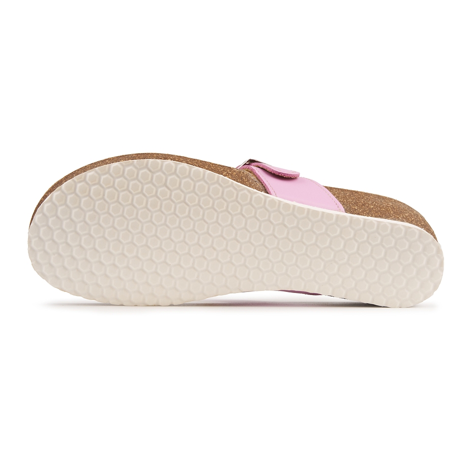 Women's leather flip-flops on cork sole on wedge Agata pink