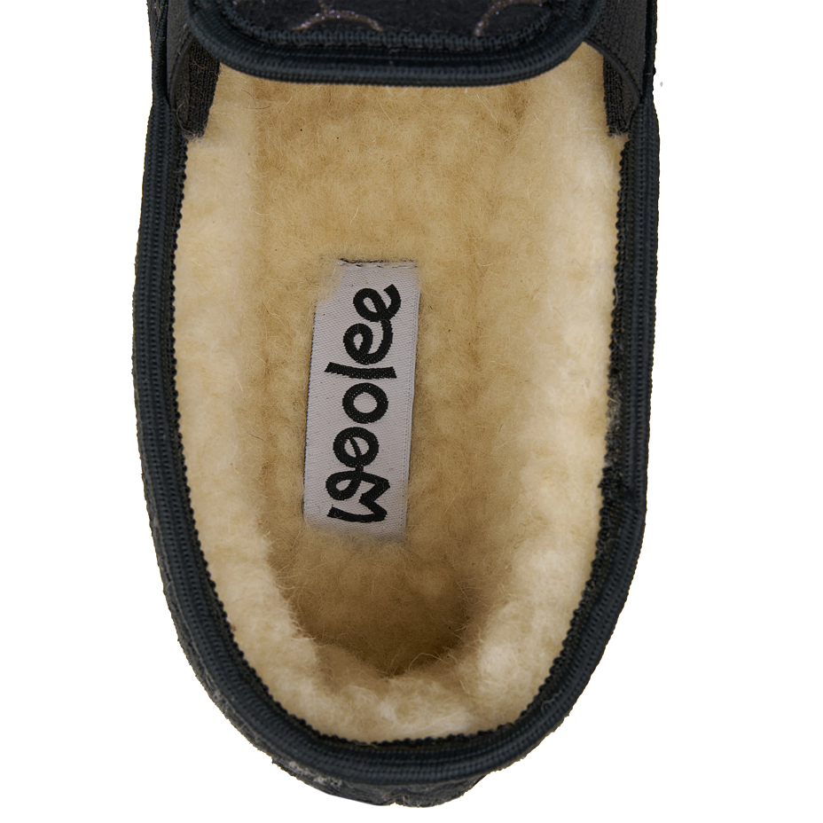 Women's non-slip Merino wool slippers with pattern black