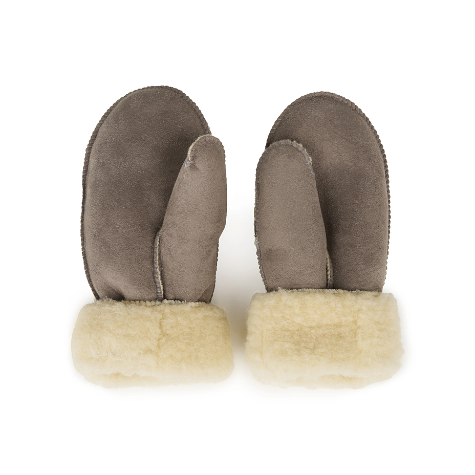 Leather mittens with sheep wool gray