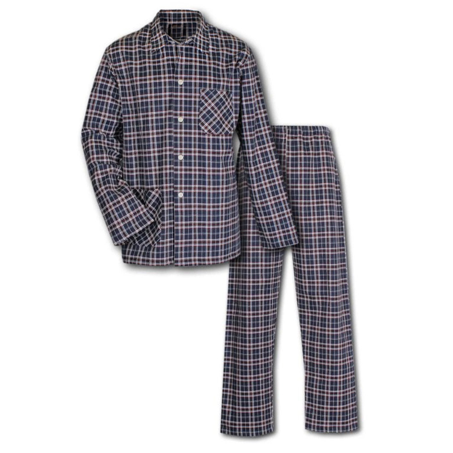 Men's flannel pajamas with long sleeves, blue-red
