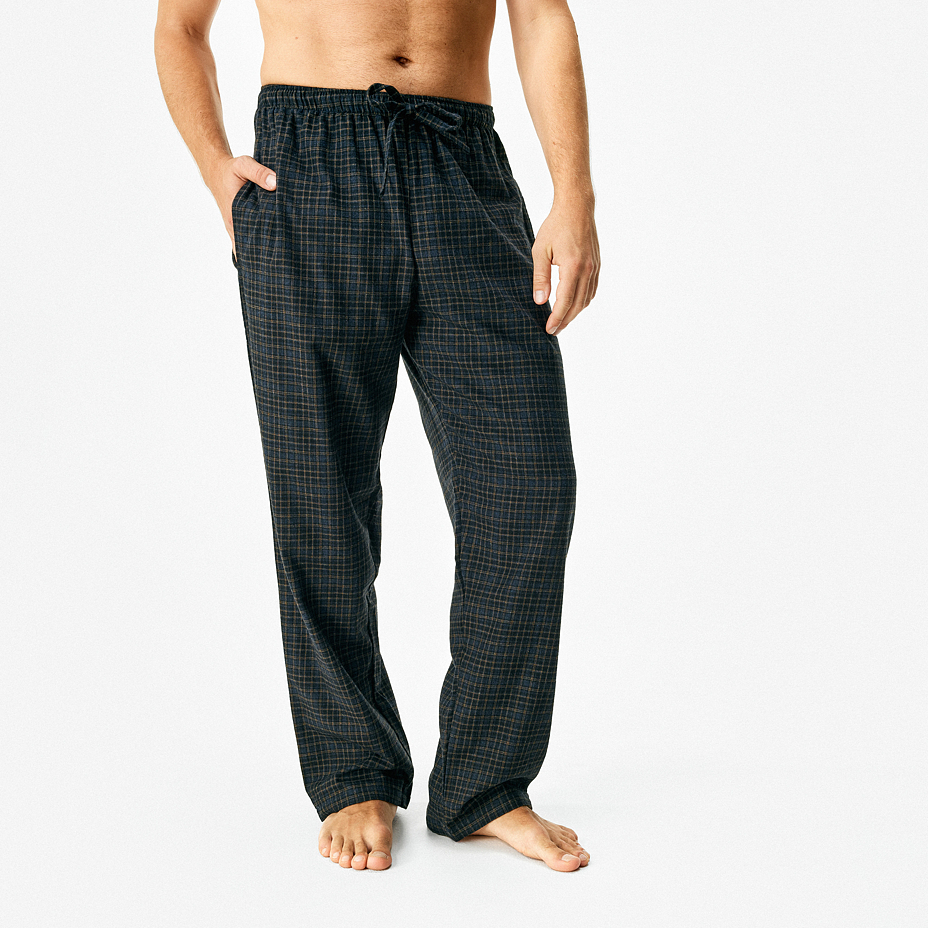 Men's flannel lounge pants with Merino wool, checkered black