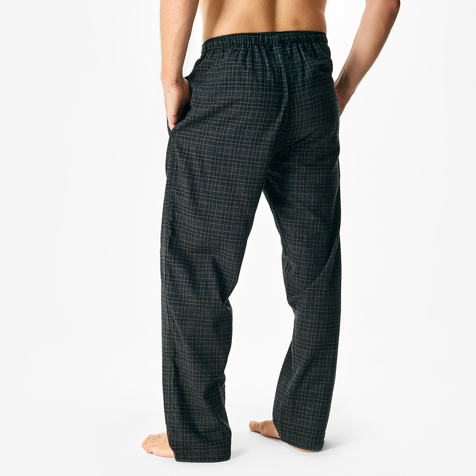 Men's flannel lounge pants with Merino wool, checkered black