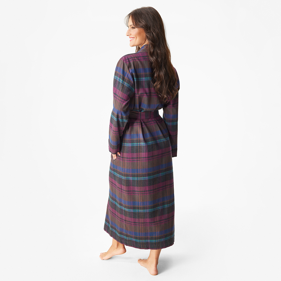Women's flannel bathrobe, checkered, purple