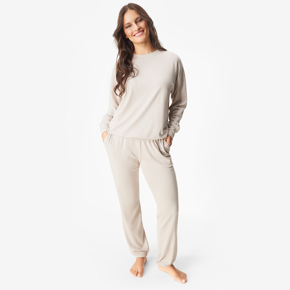 Women's elastic waistband sweatpants with Merino wool beige