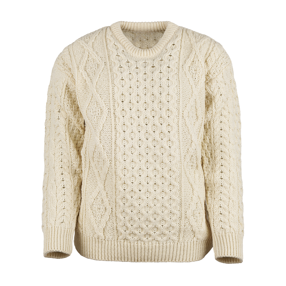 Women's wool sweater with round neckline, natural