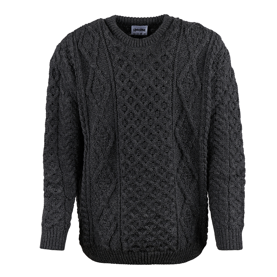 Men's wool sweater with round neck, dark gray