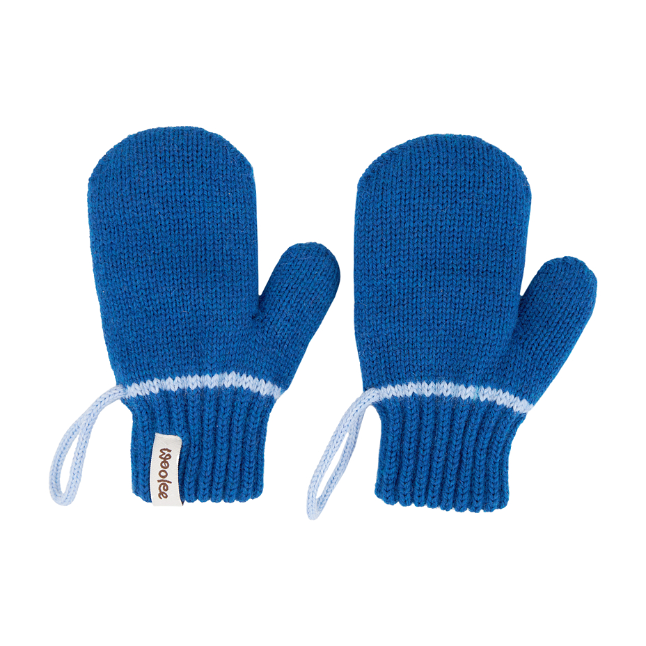 Children's woolen mittens with loop blue
