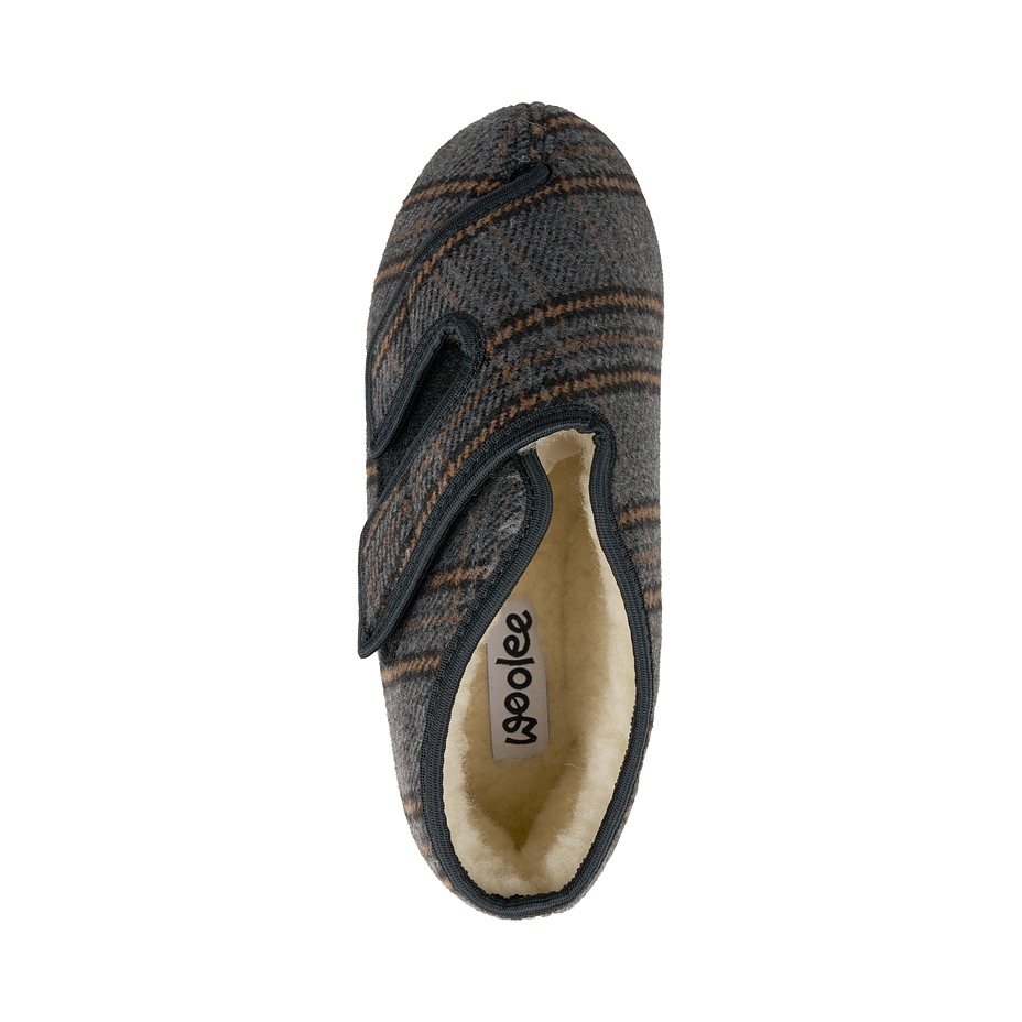 Women's insulated bandage shoes with sheep wool Velcro checkered gray