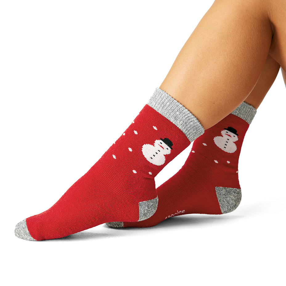 Christmas socks with Merino sheep wool snowman red