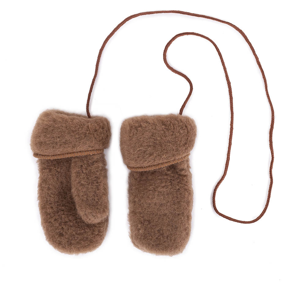 Kids’ Wool Mittens with String Brown